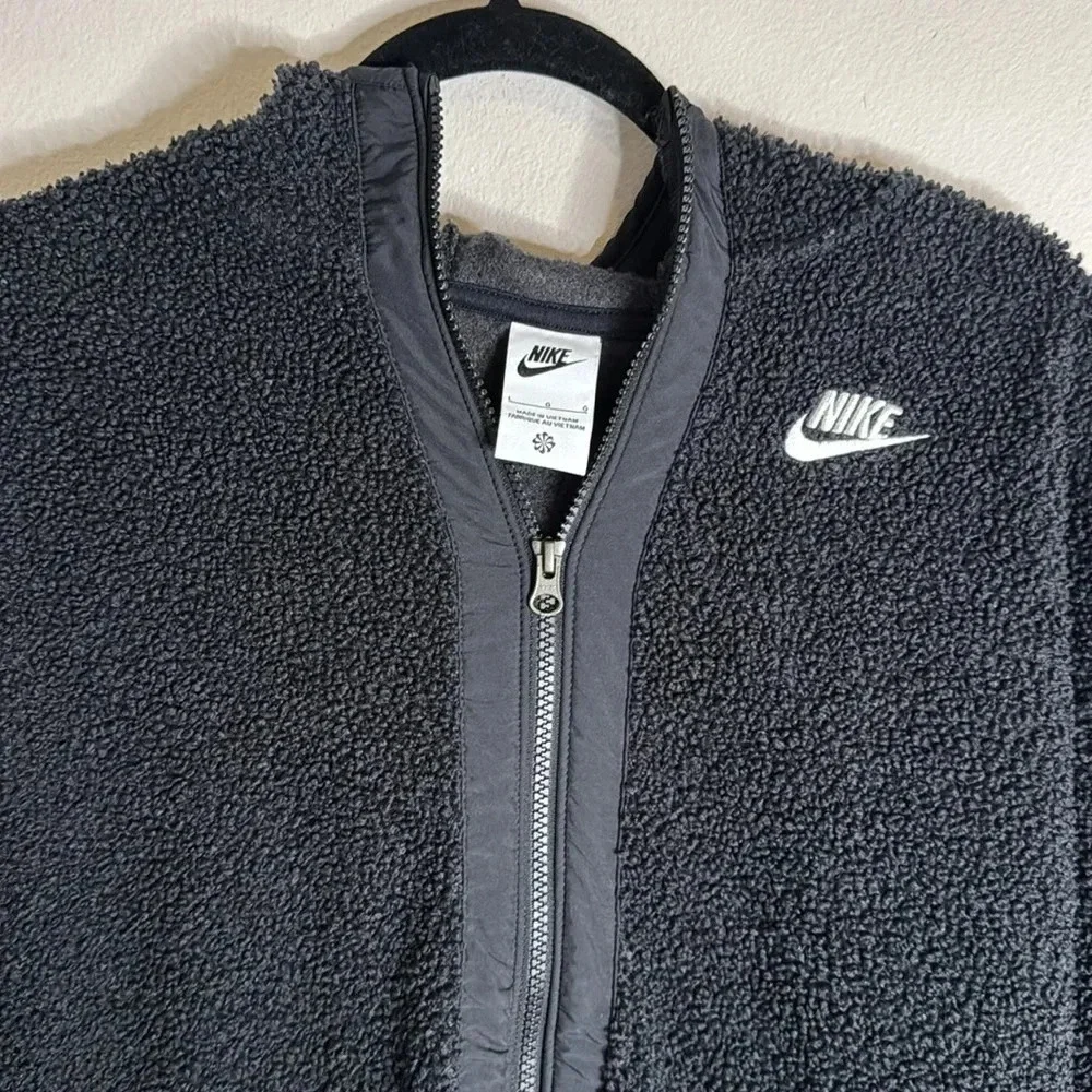 Youth Nike Black Faux Sherpa Zip Up Hooded Jacket Size Large Outdoor Athleisure
